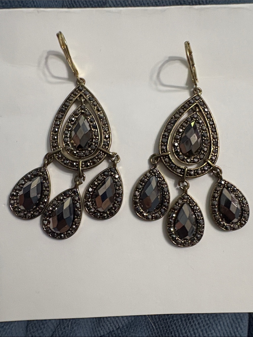 Vintage-Inspired Hematite Teardrop Chandelier Earrings - Women Jewelry
